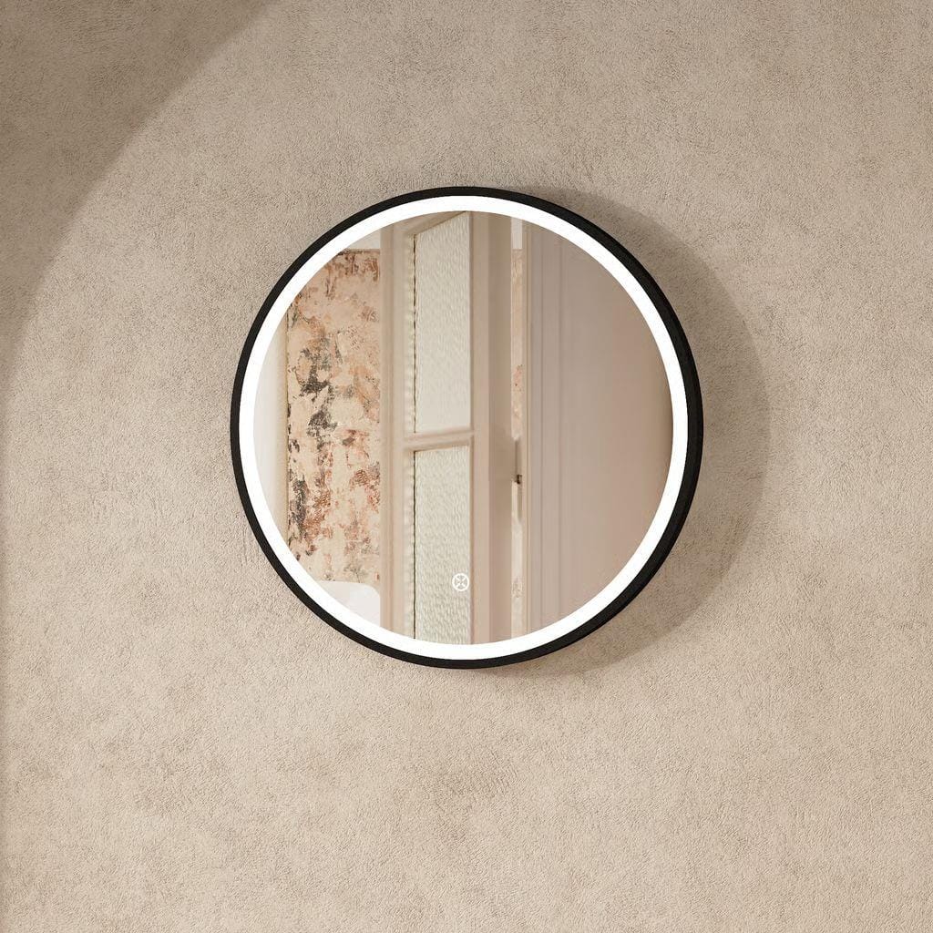 Crosswater Illuminated Mirror 500mm / Matt Black Crosswater Infinity Round Framed LED Illuminated Mirror