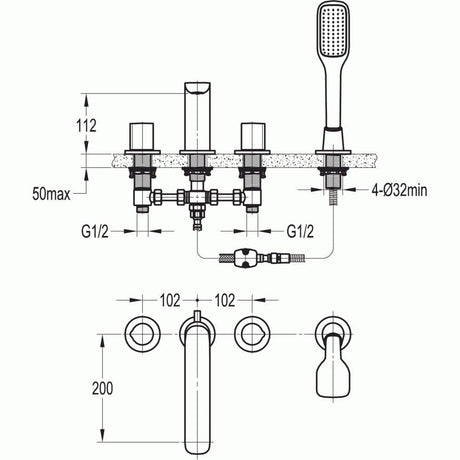 Flova 4 Tap Hole Bath Set Flova Allore 4 Hole Bath and Shower Mixer with Shower Set in Diamond Chrome
