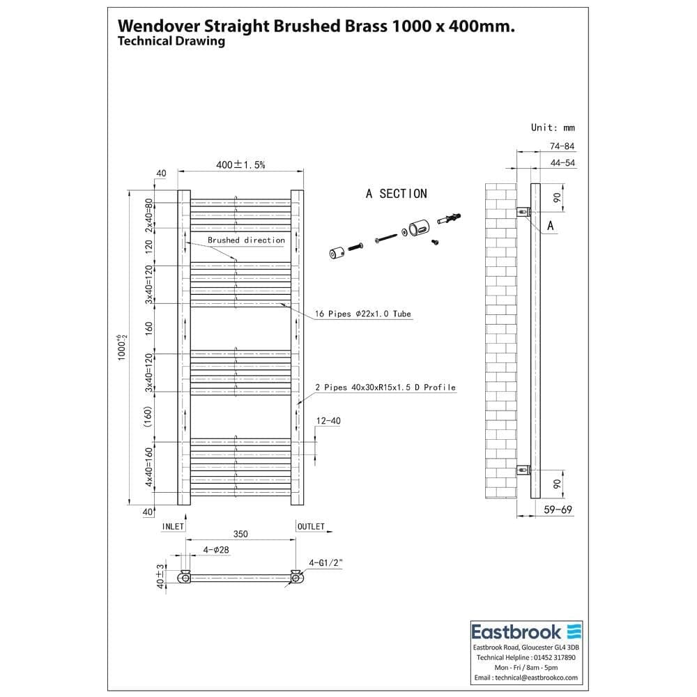 Eastbrook Wendover Straight Heated Towel Rail in Brushed Brass