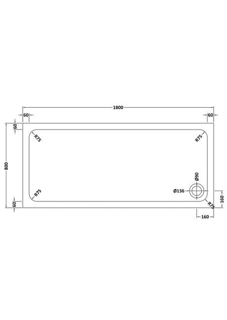 Aquarius Bathrooms Rectangle Shower Tray 1800x800mm Aquarius Urbano Rectangular 45mm Stone Resin Shower Tray in White