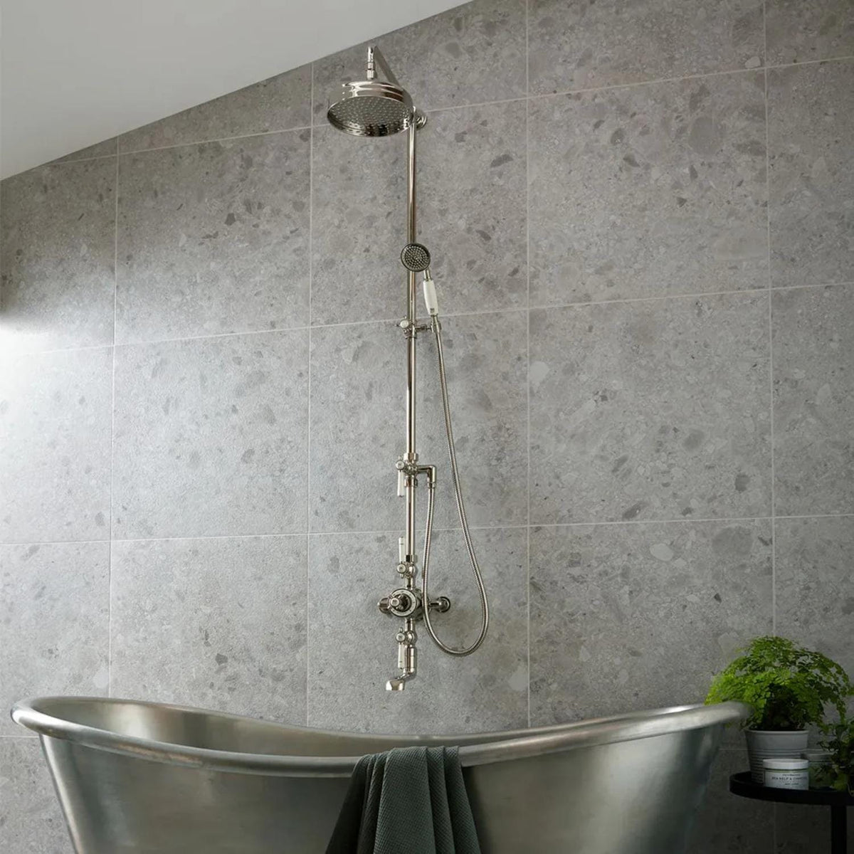 Vado Exposed Shower Set Bright Nickel Booth & Co. Axbridge Exposed 3 Outlet Shower Set with Fixed Shower Head, Handset and Bath Spout