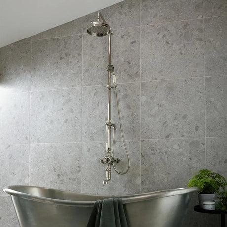 Vado Exposed Shower Set Bright Nickel Booth & Co. Axbridge Exposed 3 Outlet Shower Set with Fixed Shower Head, Handset and Bath Spout