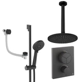 UK Bathroom Store Concealed Shower Set Matt Black / Ceiling Arm / 300mm Crosswater Crossbox Push Shower Set 8 - 3 Outlet with Fixed Overhead Shower, Slide Rail Kit and Overflow Bath Filler Waste
