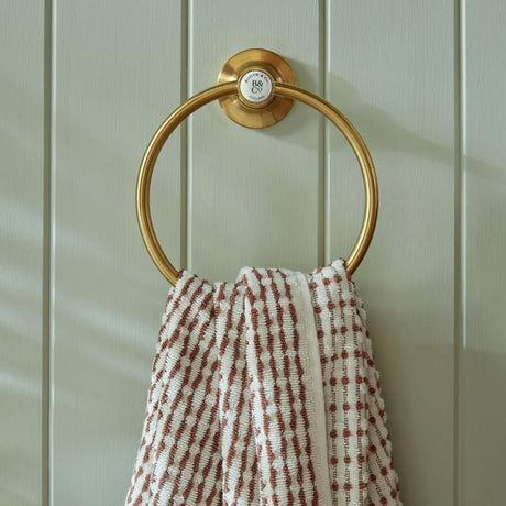 Vado Towel Rails and Rings Brushed Brass/Crackled White Booth & Co. Axbridge Towel Ring