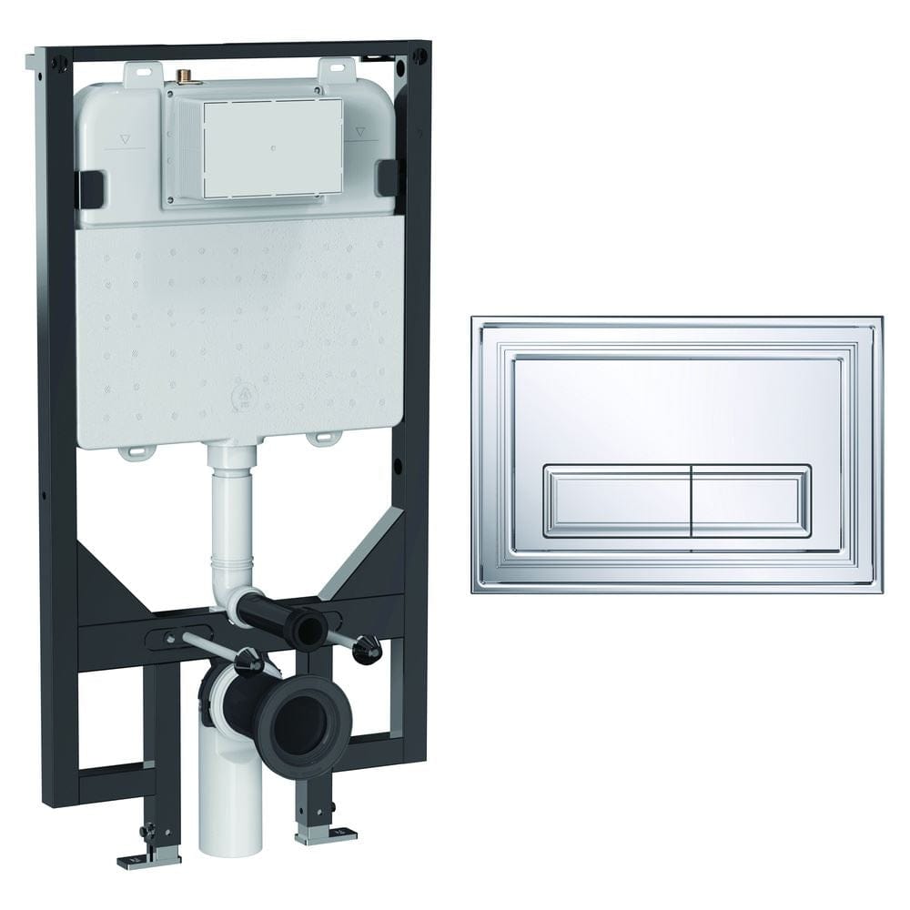Crosswater Wall Hung WC Frame Belgravia Plate in Chrome Crosswater 1.14m Ultra Slim Depth Dual Flush WC Support Frame Set with Flush Plate