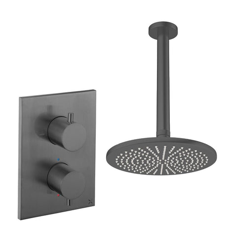 UK Bathroom Store Concealed Shower Set Slate / Ceiling Arm / 300mm Crosswater Crossbox Shower Set 1 - 1 Outlet with Fixed Overhead Shower