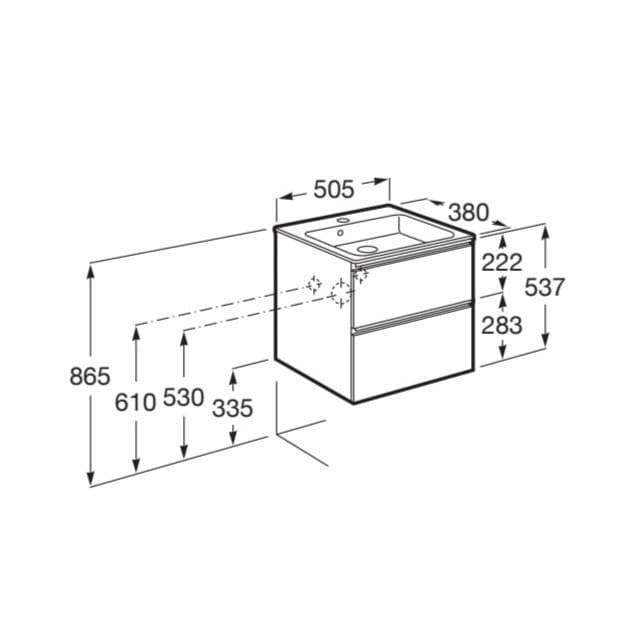 Roca Wall Mounted Vanity Unit Roca The Gap Compact Wall Mounted 500mm Two Drawer Vanity Unit with Basin