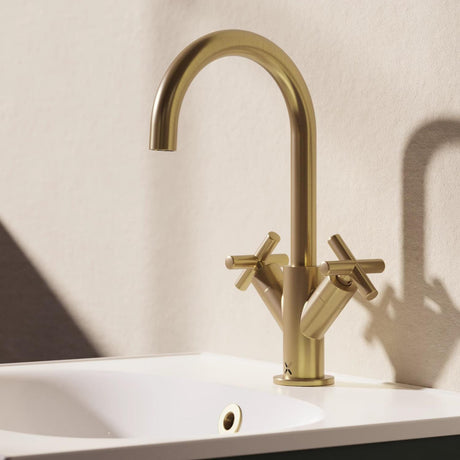 Crosswater Mono Basin Tap Brushed Brass Crosswater MPRO Crosshead Monobloc Basin Mixer Tap