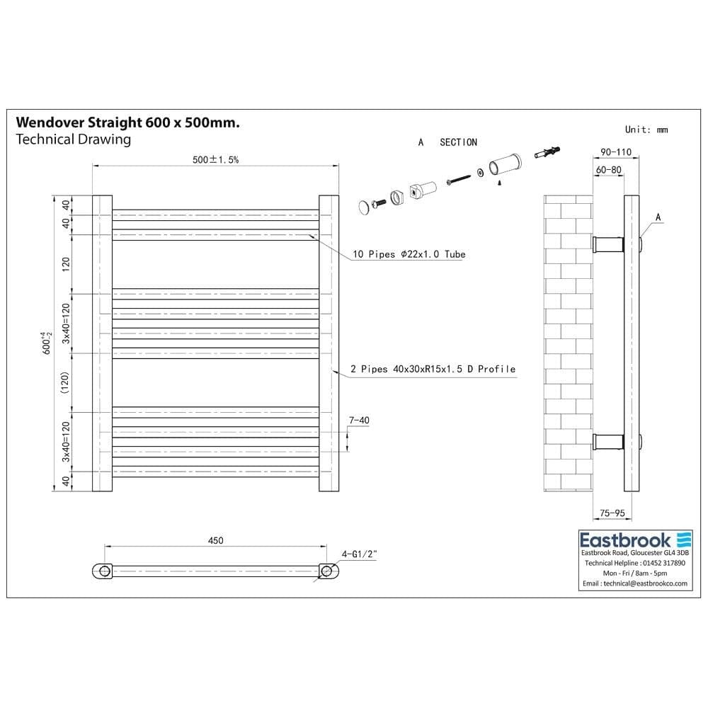Eastbrook Wendover Straight Heated Towel Rail in Anthracite