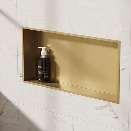 Crosswater Shower Niche Brushed Brass Crosswater Rectangular Shower Niche - 610 x 305 x 80mm for Stud Walls