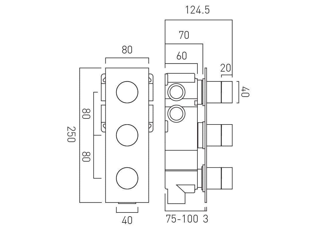 VADO Concealed Shower Valve Vado Tablet Omika 3 Outlet, 3 Handle, Vertical Concealed Thermostatic Shower Valve with All Flow Function - Chrome