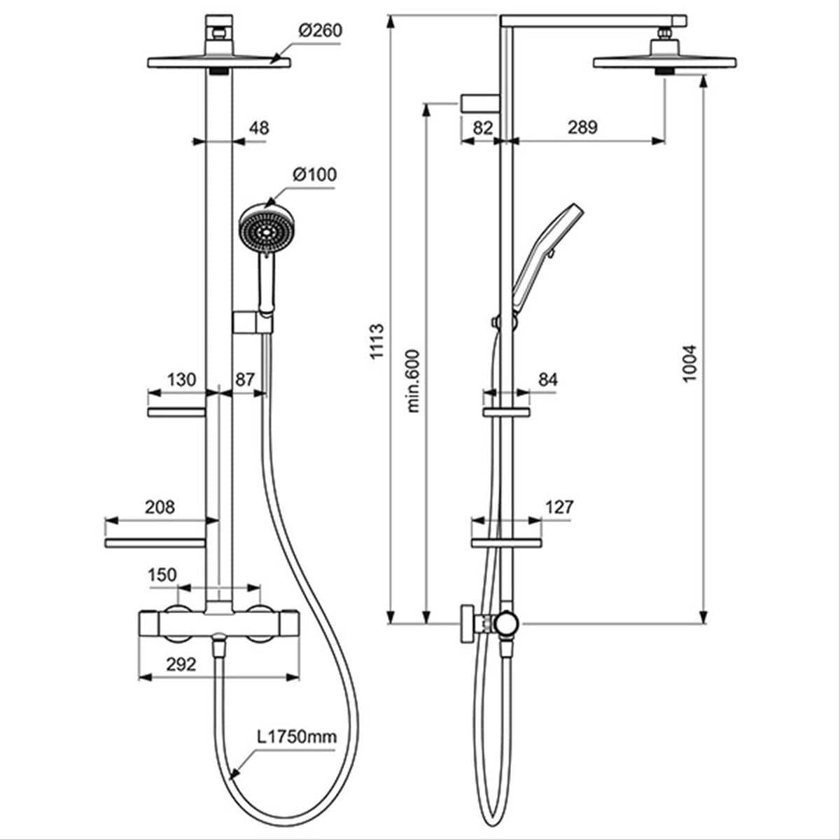 Ideal Standard Exposed Shower Set Ideal Standard Ceratherm ALU+ Exposed Shower Valve Set with Fixed Riser, Showerhead, Handset and Shelves