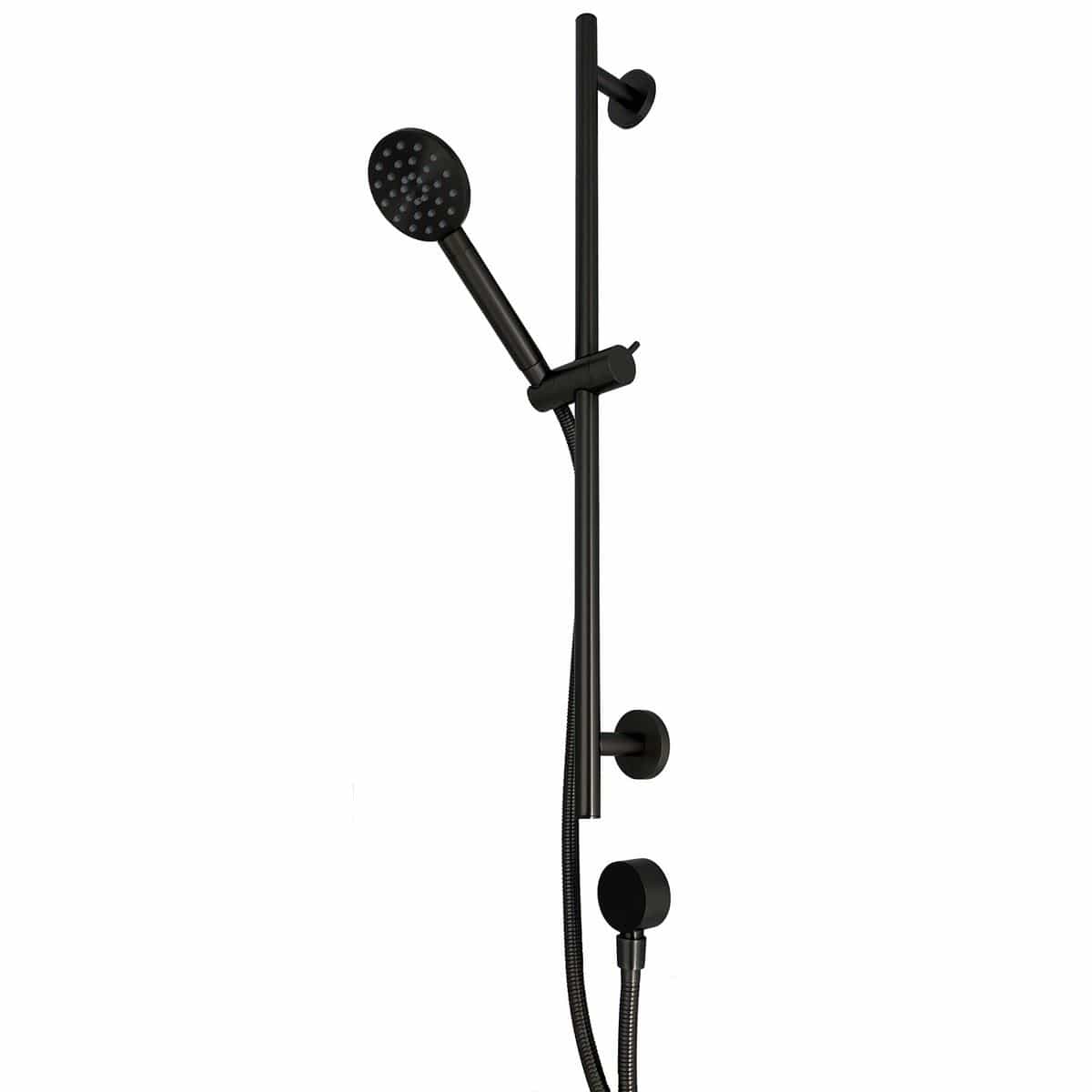 TED Shower Riser Rail Gunmetal Grey TED Round Riser Rail Shower Kit with Handset and Wall Outlet