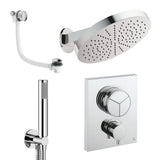 UK Bathroom Store Concealed Shower Set Chrome Crosswater Crossbox Push Shower Set 9 - 3 Outlet with Revive Steel Overhead Shower, Pencil Handset and Oveflow Bath Filler Waste