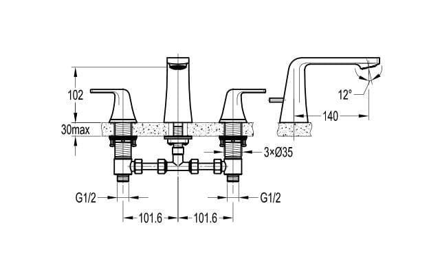 Flova Mono Basin Tap Flova Fusion 3 Hole Basin Mixer Tap with Clicker Waste in Diamond Chrome