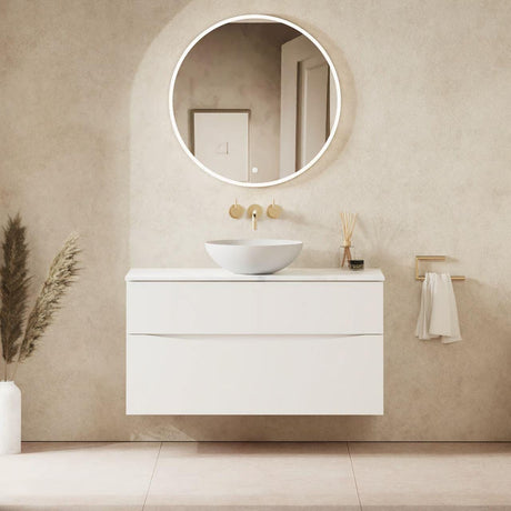 Crosswater Wall Mounted Vanity Unit 1000mm / White Gloss / Carrara Marble Effect Crosswater Glide II Wall Mounted Two Drawer Vanity Unit with Worktop