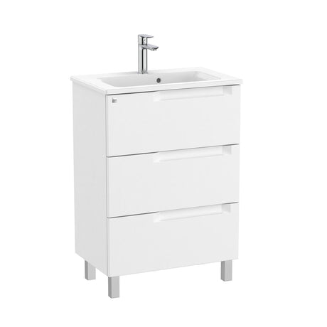 Roca Wall Mounted Vanity Unit Matt White Roca Aleyda Compact 600mm Floor Standing Three Drawer Vanity Unit with Basin