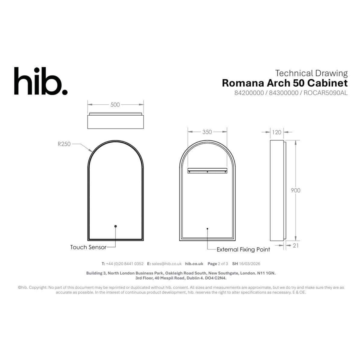 hib. Mirrored Cabinet hib. Romana Arch LED Illuminated Mirror Cabinet