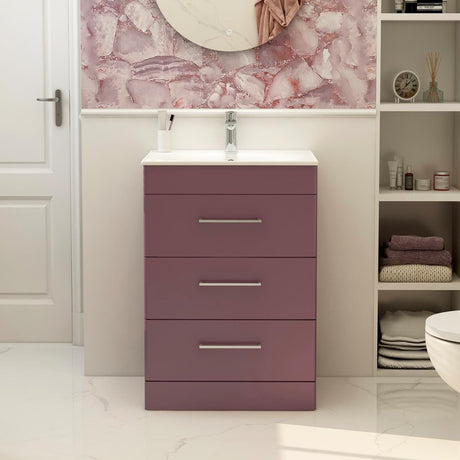 Imex Floor Standing Vanity Unit Plum / White Imex Croma Floor Standing Three Drawer 600mm Vanity Unit with 1 Tap Hole Basin