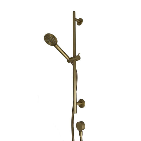 TED Shower Riser Rail Brushed Brass TED Round Riser Rail Shower Kit with Handset and Wall Outlet
