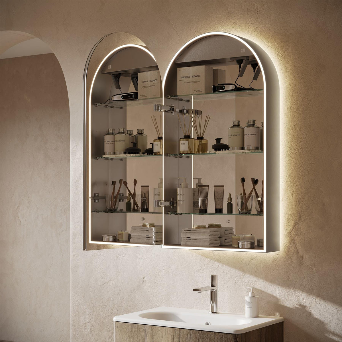 hib. Mirrored Cabinet hib. Romana Arch LED Illuminated Mirror Cabinet