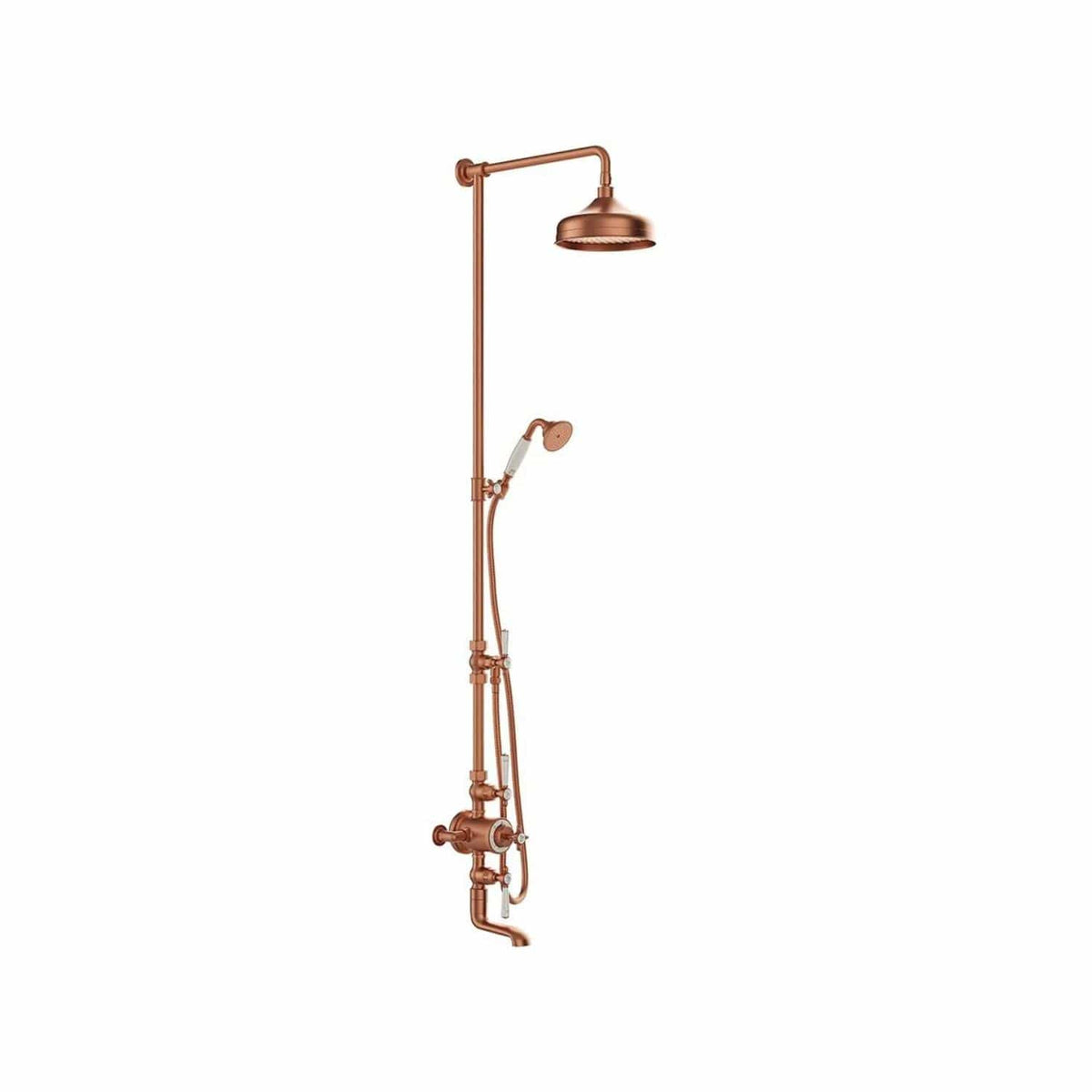 Vado Exposed Shower Set Brushed Bronze/Crackled White Booth & Co. Axbridge Exposed 3 Outlet Shower Set with Fixed Shower Head, Handset and Bath Spout