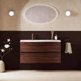 Crosswater Wall Mounted Vanity Unit 1000mm / American Walnut / Cast Mineral Marble Basin - 1 Tap Hole Crosswater Svelte Wall Hung Vanity Unit with Basin