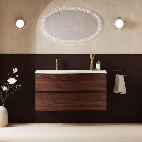 Crosswater Wall Mounted Vanity Unit 1000mm / American Walnut / Cast Mineral Marble Basin - 1 Tap Hole Crosswater Svelte Wall Hung Vanity Unit with Basin