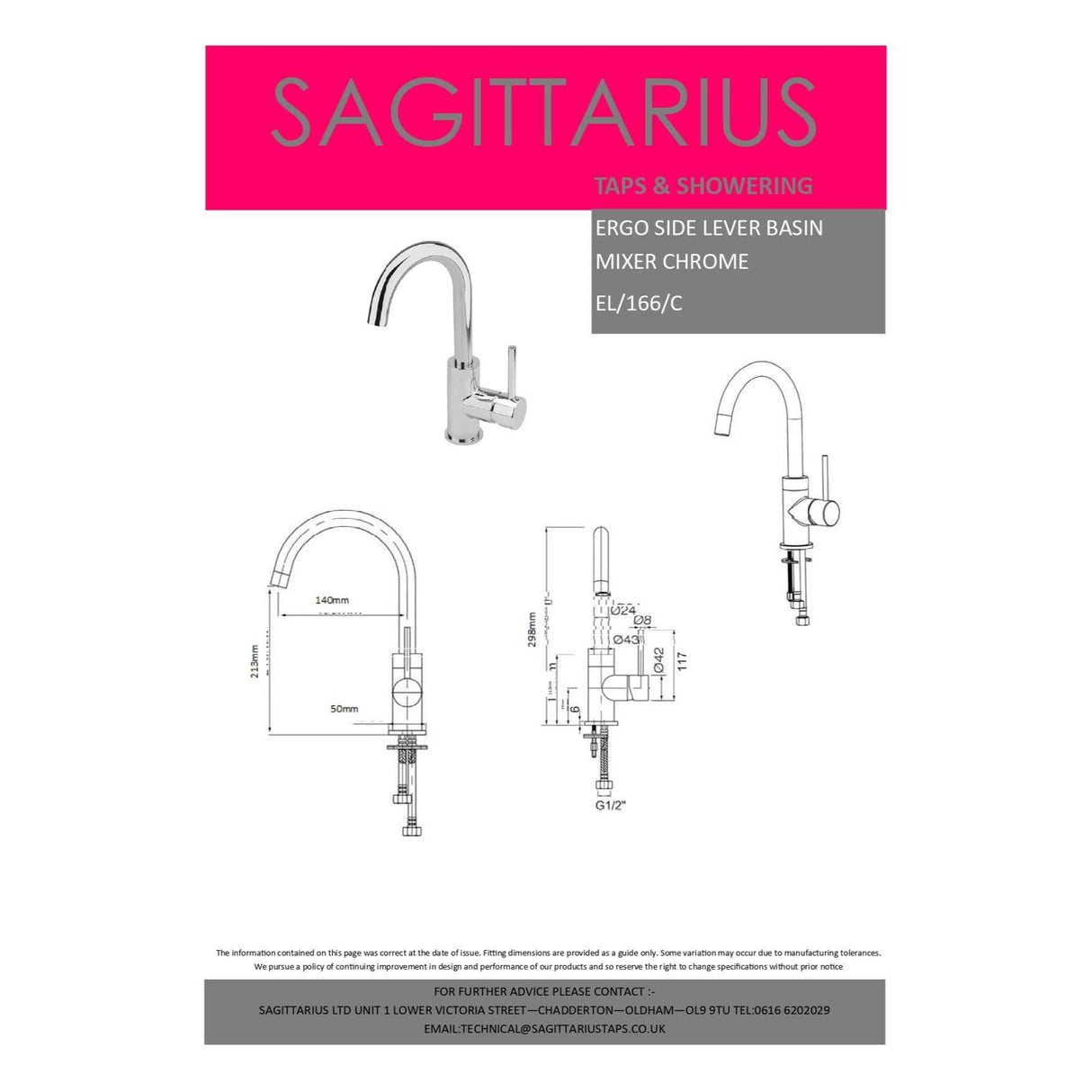Sagittarius Mono Basin Tap Sagittarius Ergo Side Lever Mono Basin Mixer Tap with Swivel Spout and Sprung Waste