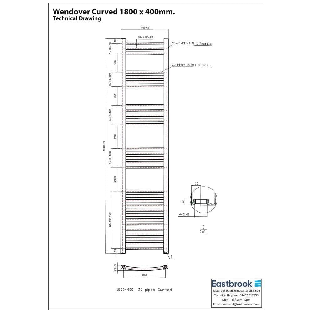 Eastbrook Ladder Rail Eastbrook Wendover Curved Vertical Heated Towel Rail in Chrome