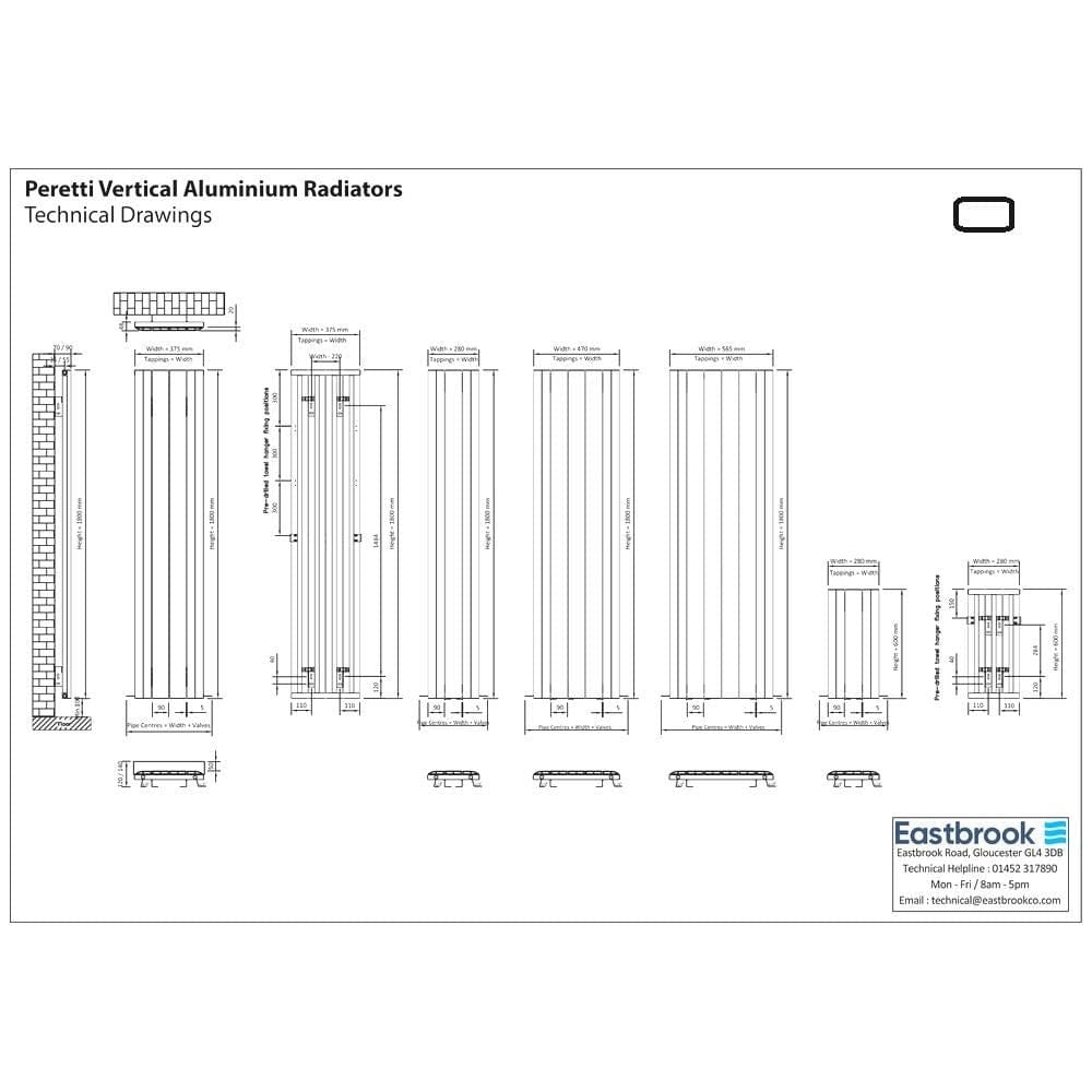 Eastbrook Peretti Straight Vertical Aluminium Radiator in Matt Anthracite