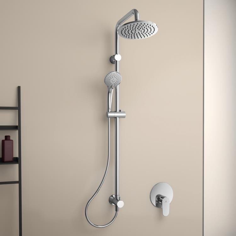 Ideal Standard Shower Riser Rail Ideal Standard IdealRain Riser Rail with Diverter, Round Showerhead and Handset in Chrome