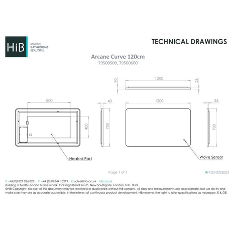 hib. Illuminated Mirror 700 x 1200mm / Black hib. Arcane Curve LED Illuminated Mirror