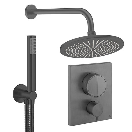 UK Bathroom Store Concealed Shower Set Slate / Wall Arm / 300mm Crosswater Crossbox Push Shower Set 1 - 2 Outlet with Fixed Overhead Shower and Pencil Handset