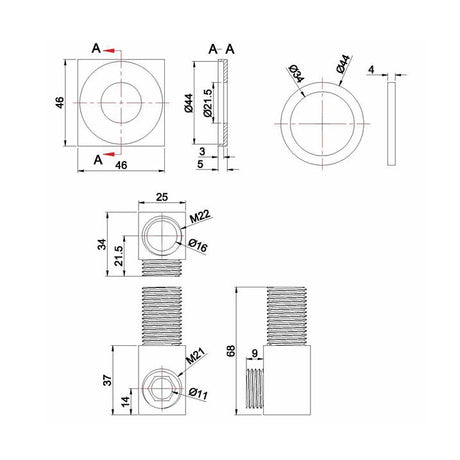 Crosswater Shower Elbow Crosswater Square Wall Outlet in Chrome