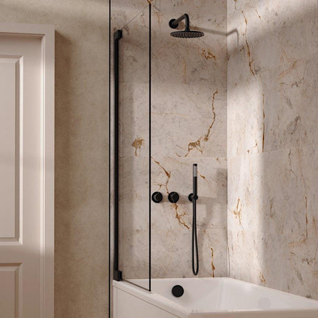 UK Bathroom Store Concealed Shower Set Matt Black / Wall Arm / 200mm Crosswater Module Shower Set 6 - 3 Outlet with Overhead Shower, Handset and Overflow Bath Filler