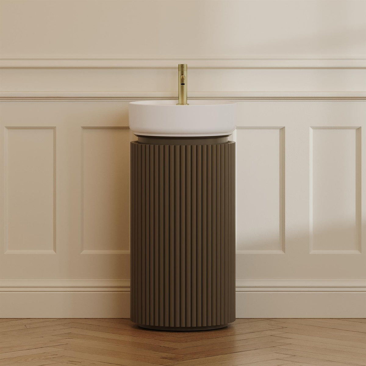Saneux Oxford 400mm Floor Standing Round Fluted Vanity Unit with Basin