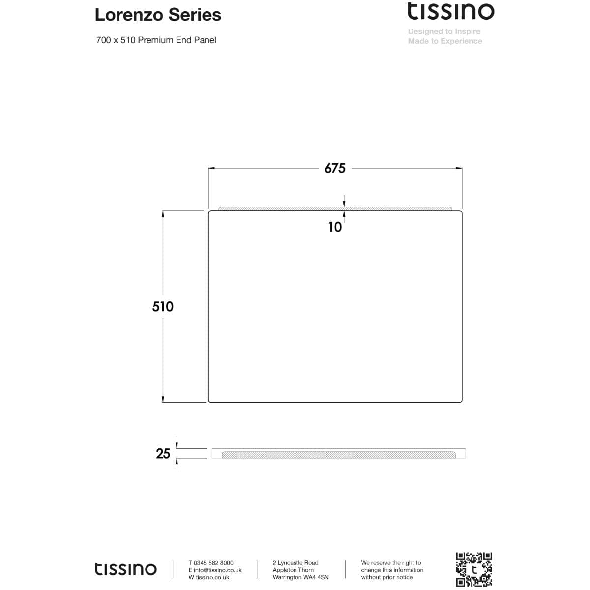 Tissino Bath Panel 700 x 510mm / Premium Tissino Lorenzo End Bath Panel