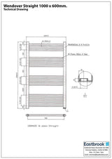 Eastbrook Ladder Rail Eastbrook Wendover Straight Vertical Heated Towel Rail - 1000 x 600mm - Gloss White