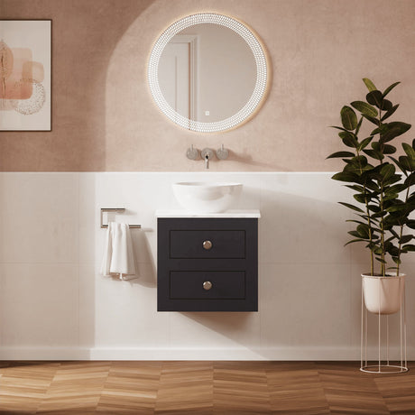 Crosswater Wall Mounted Vanity Unit Deep Indigo Blue / 495 x 375mm Crosswater Canvass Vanity Unit with White Carrara Marble Effect Worktop