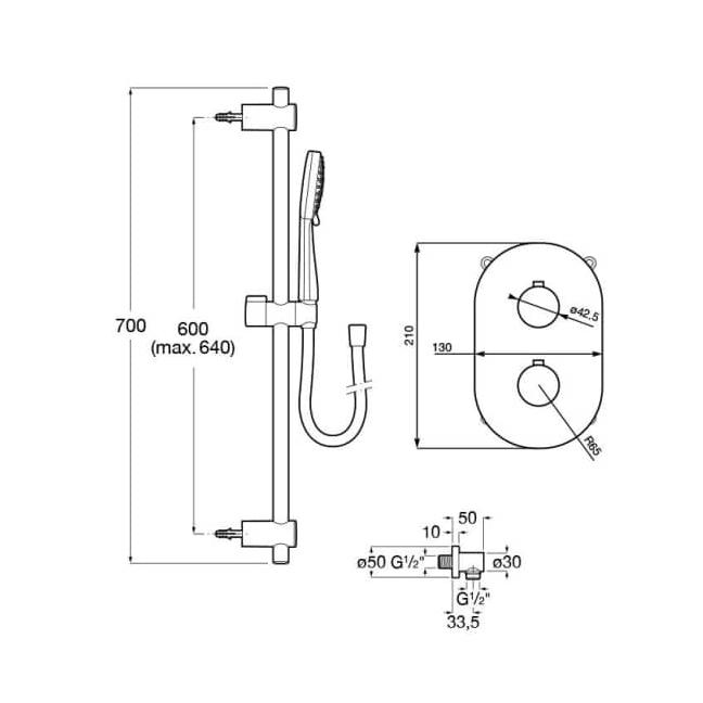 Roca Concealed Shower Set Roca Splash-T Thermostatic Concealed Shower Valve with Shower Handset and Slide Rail Set