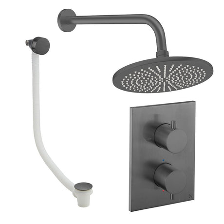 UK Bathroom Store Concealed Shower Set Slate / Wall Arm / 300mm Crosswater Crossbox Shower Set 7 - 2 Outlet with Fixed Overhead Shower and Overflow Bath Filler Waste