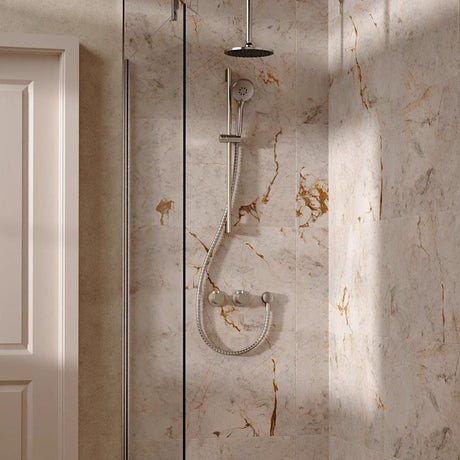UK Bathroom Store Concealed Shower Set Brushed Nickel / Ceiling Arm / 200mm Crosswater Module Shower Set 2 with Riser Rail Kit and Overhead Shower