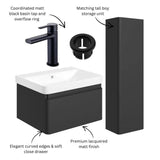 Aquarius Bathrooms Wall Mounted Vanity Unit Aquarius Sophie 605mm Wall Hung Vanity Unit, Tall Boy Storage Unit, Tap and Fittings Bundle