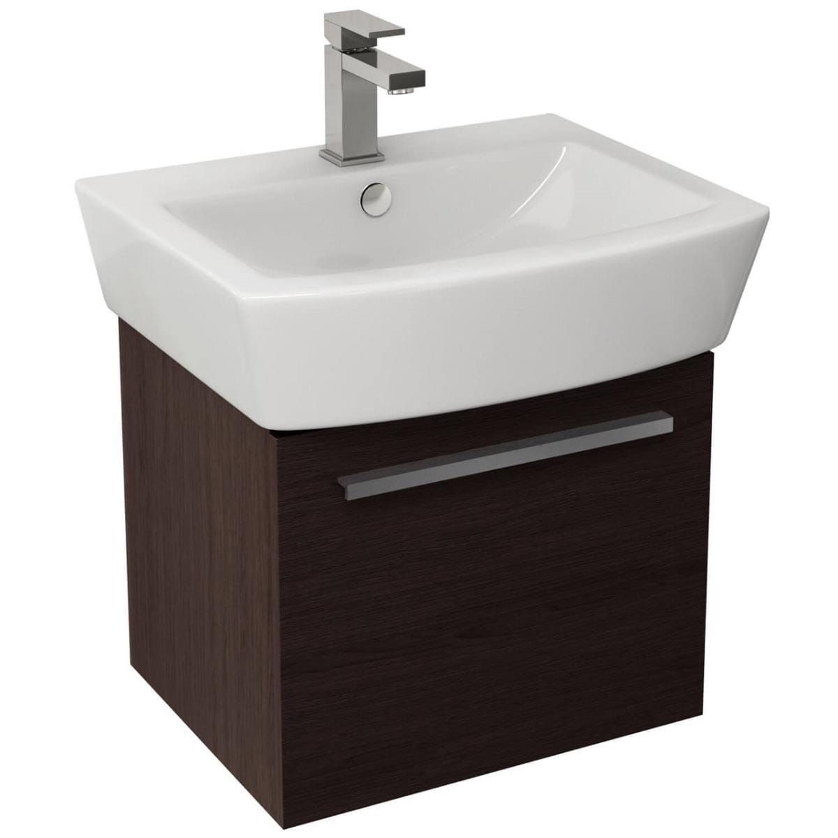 Imex Wall Mounted Vanity Unit Imex Bloque 470mm One Drawer Wall Mounted Vanity Unit and Basin in Wenge Brown