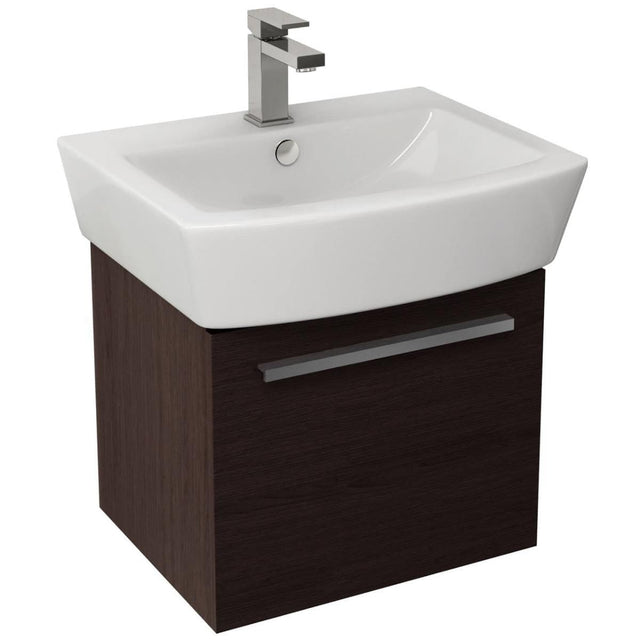Imex Wall Mounted Vanity Unit Imex Bloque 470mm One Drawer Wall Mounted Vanity Unit and Basin in Wenge Brown
