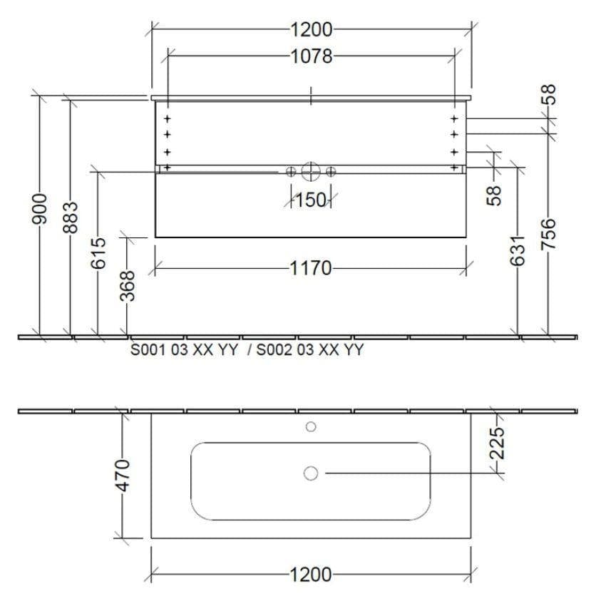 Villeroy & Boch Wall Mounted Vanity Unit Villeroy & Boch Arto Wall Mounted 1200mm Two Drawer Vanity Unit with Basin