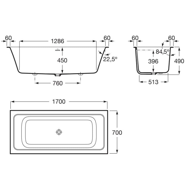 Roca Double Ended Bath Roca Ona Rectangular Drop In Stonex® Bath