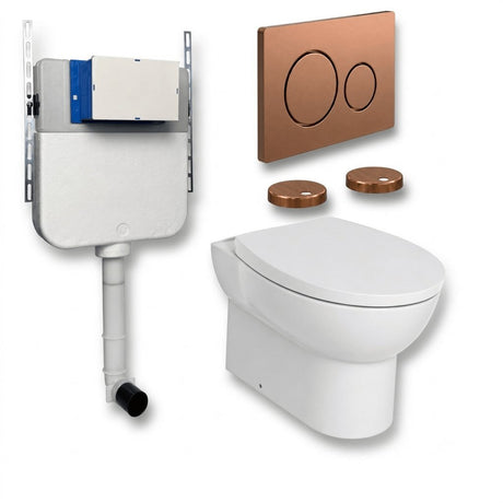 Aquarius Bathrooms Back To Wall Toilet Brushed Bronze / Round Aquarius Urbano Rimless Back to Wall Toilet Pack with Cistern, Flush Plate, Soft Closing Seat and Hinge Covers