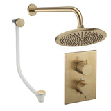 UK Bathroom Store Concealed Shower Set Brushed Brass / Wall Arm / 300mm Crosswater Crossbox Shower Set 7 - 2 Outlet with Fixed Overhead Shower and Overflow Bath Filler Waste